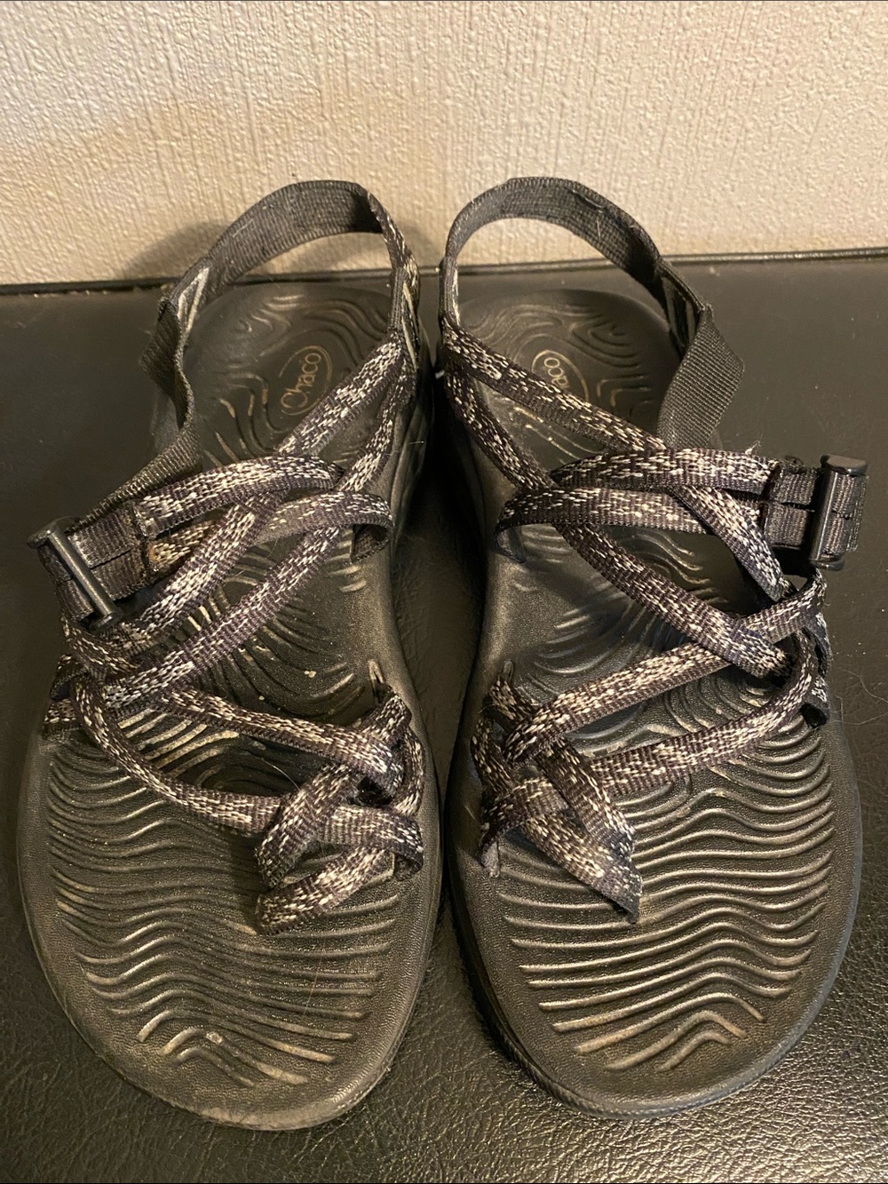 Chaco Black Gray Patterned Sport Sandals